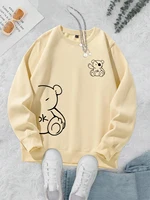 Sweat-shirt imprimé ours en peluche Kawaii OK pour femme, classique, rétro, mode, polaire, chaud, décontracté, vêtements de sport amples 5