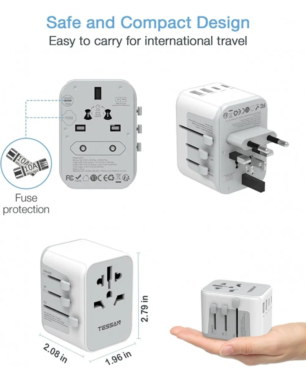 TESSAN Universal Travel Adapter International All-in-one Travel Charger with USB & Type C Wall Charger for US EU UK AUS Travel images - 6