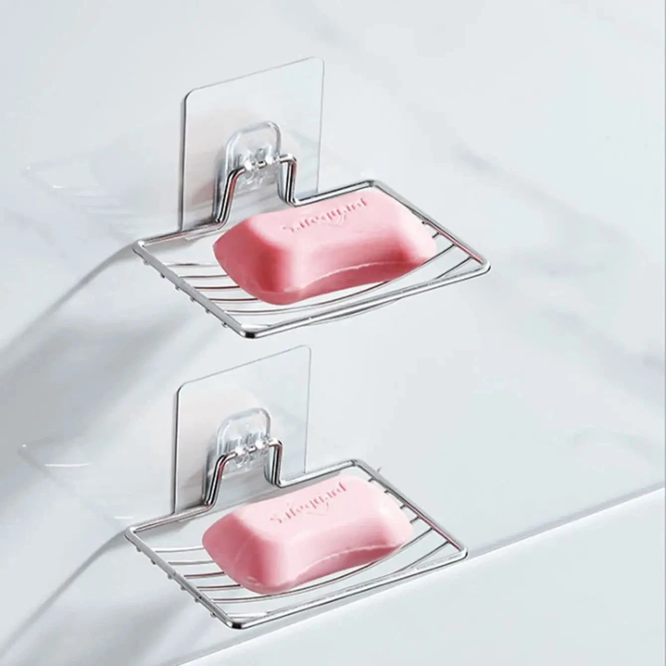 Soap Rack Stainless Steel Soap Rack Punch-free Nail-free Bathroom Single Layer Drain Wall Hanging Sucker Soap Box Light Luxury Shelf 1PC
