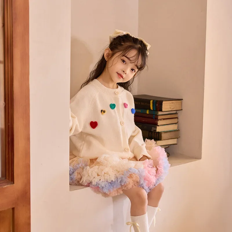 여성용 싱글 브레스트 피치 하트 가디건, 귀여운 스위트 니트 용수철, 가을 컬렉션, 한국 스웨터, 2024