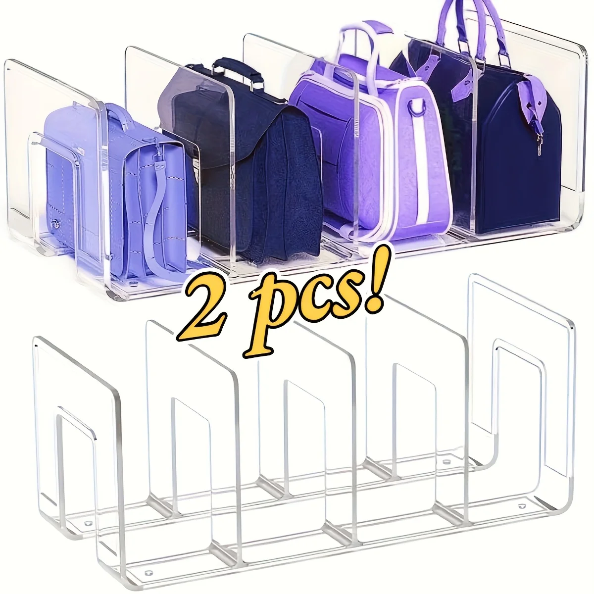 32.0cm 가방 정리함, 핸드백용 투명 4칸 가방 정리함, 보관용 선반 칸막이가 있는 스카프 - 2/4개