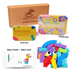Geometric Wooden 3D Puzzle Tangram Jigsaw Montessori Educational Toy Set with Storage Box (Shape)