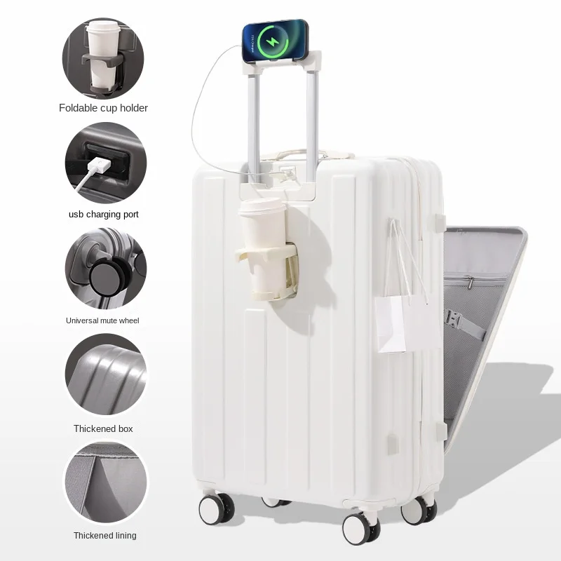 2024New Hot Multi-Functional Front Cover Draw-Bar Luggage20Women's Universal Wheel Suitcase for Men