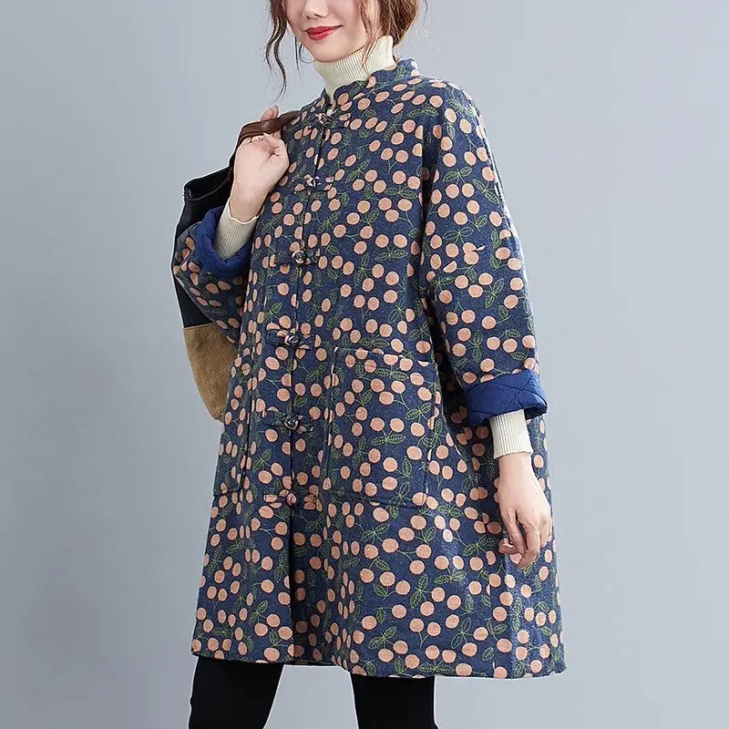 

2023 Winter Middle Aged And Elderly Mom's Wear Large Size Loose Vintage Printed Thick Cotton Jacket Casual Quilted Coat Z4227