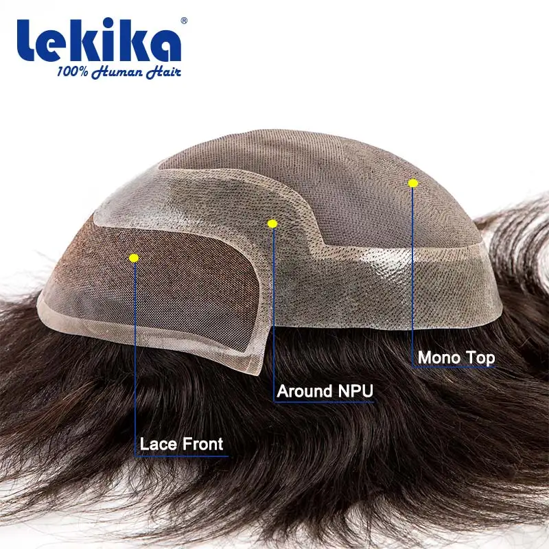 Human hair toupee Virgin Hair Toupee For Men HD Swiss Lace With Thin Skin PU Mono Top Male Hair Durable Prosthesis 6