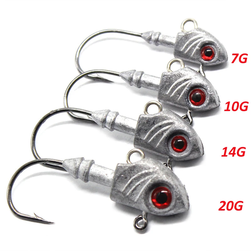 5pcsBagJigheadFishhooks7g10g14g20gBarbedWormFishingLureHook
