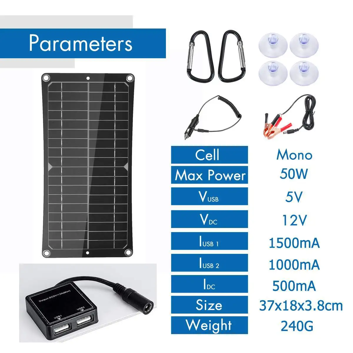 

Household Solar Panel 10W 18V Monocrystalline Silicon Photovoltaic Power Generation Module Outdoor Portable Vehicle Controller
