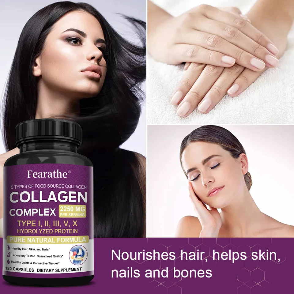 Multi-Collagen Capsules Men And Women - Hydrolyzed Type I II III V X For Skin, Hair, Nails, Bones, Joints, Nutrition_voghion.com