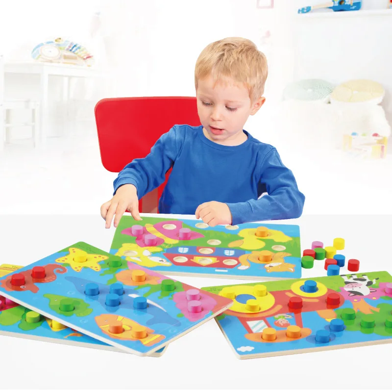

Baby Enlightenment Early Education Toys Color Shape Classification Hand Scratch Board Children's Wooden Hot Jigsaw Puzzle 2022