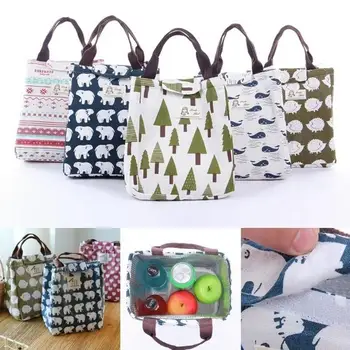 Cartoon Functional Pattern Cooler Lunch Box Bag Portable Insulated Canvas Lunch Bag Thermal Food Picnic Lunch Bags for Women Kid