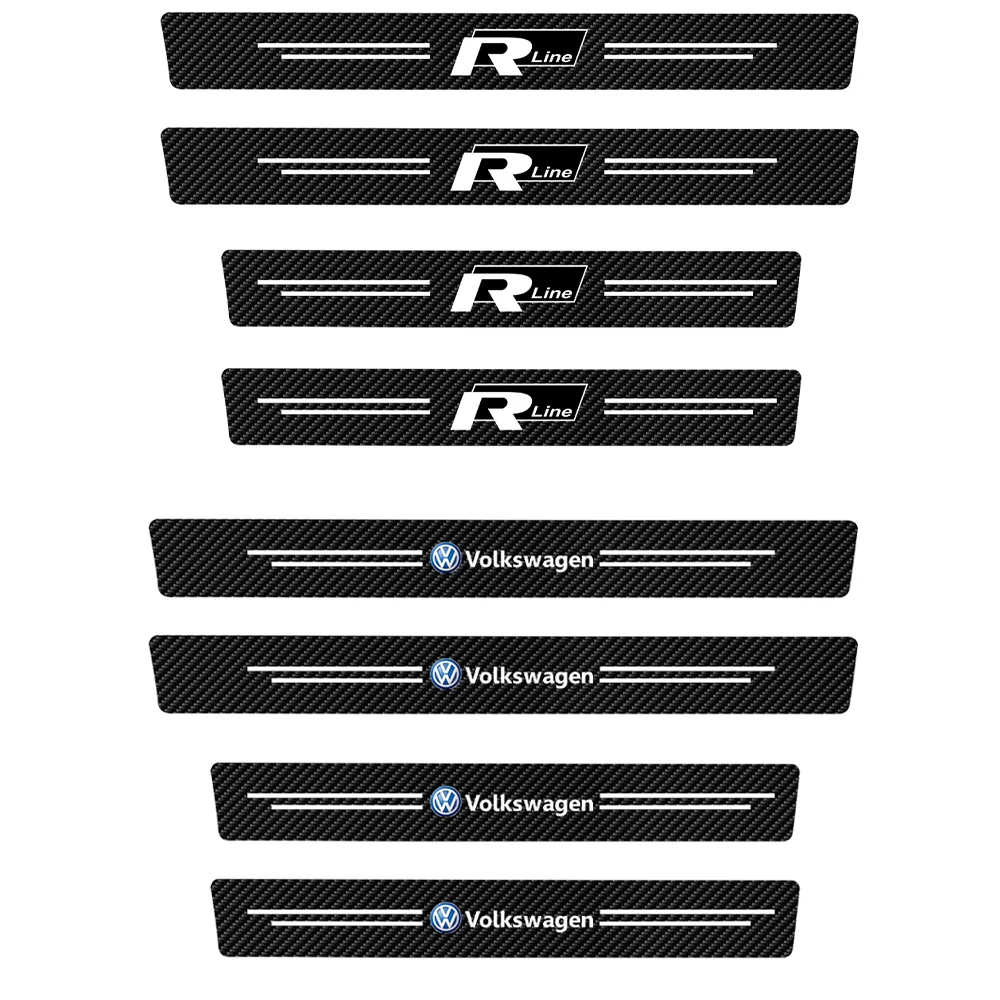 4PCS Car Sticker Protector Black Pu leather Car Door Sill Threshold Anti-scratch For VW RLINE POLO golf passat GTI