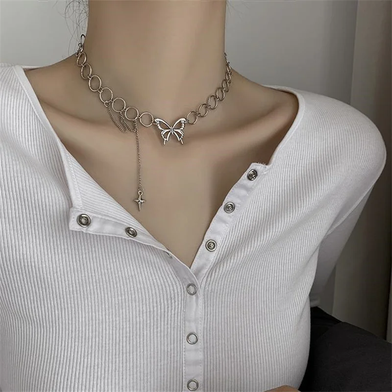 Trendy Hollow Love Heart Shaped Pendant Necklace Chain Shiny Women 2022 Irregular Y2K Jewelry Silver Color Choker Jewelry Gift