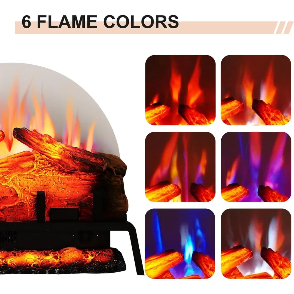24" Free Standing Electric Fireplace Log Set Insert, 750W/1500W Heater, 6 Flame Colors with 5 Brightness, Crackling Sound 2