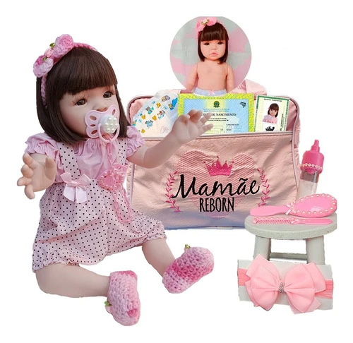 Tipo Boneca Bebê Baby Real Reborn Realista Bolsa + 28 Itens