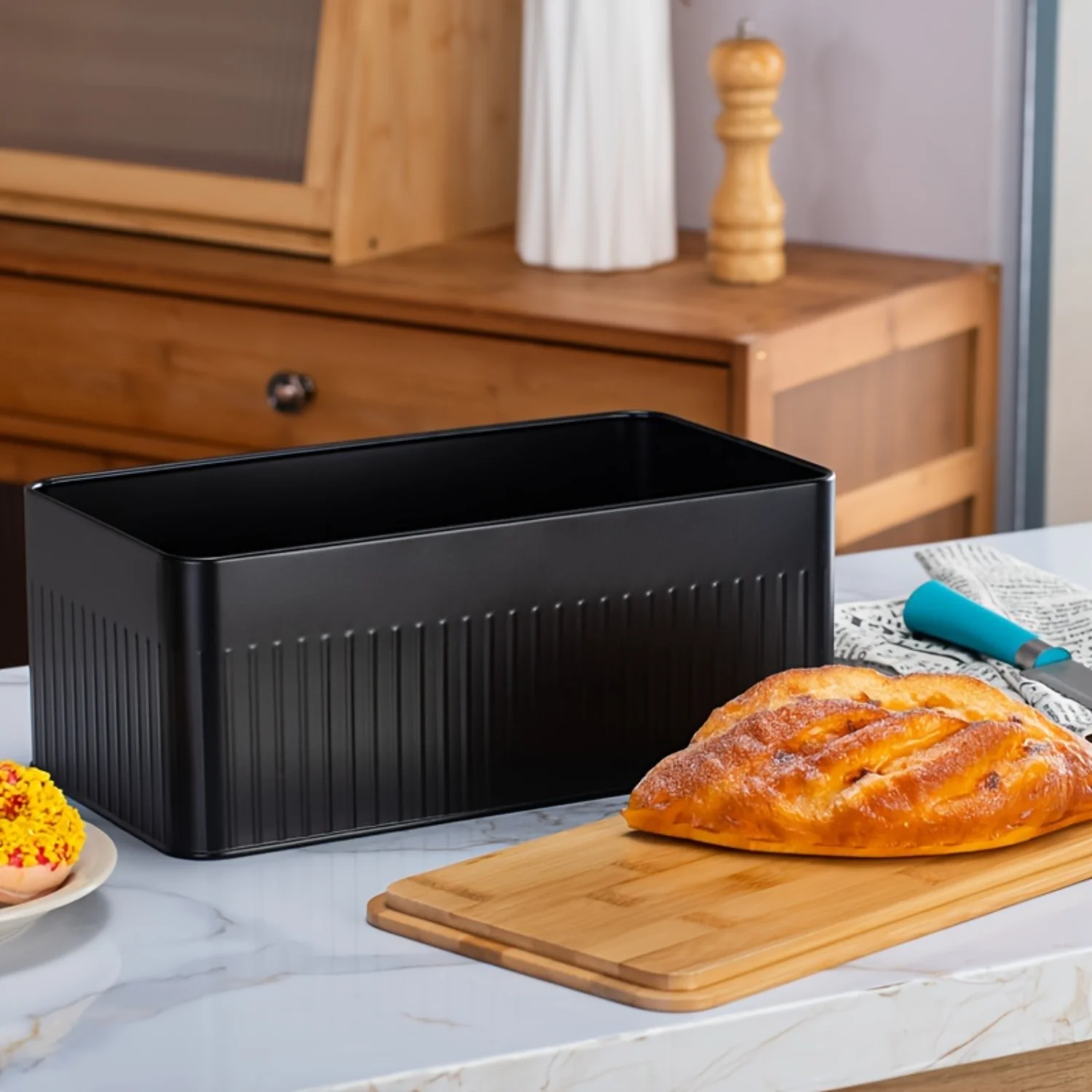 Leak Proof And Reusable Black Bread Box With Cover, Multifunctional Durable Food Box, For Kitchen And Pantry, Kitchen Organize