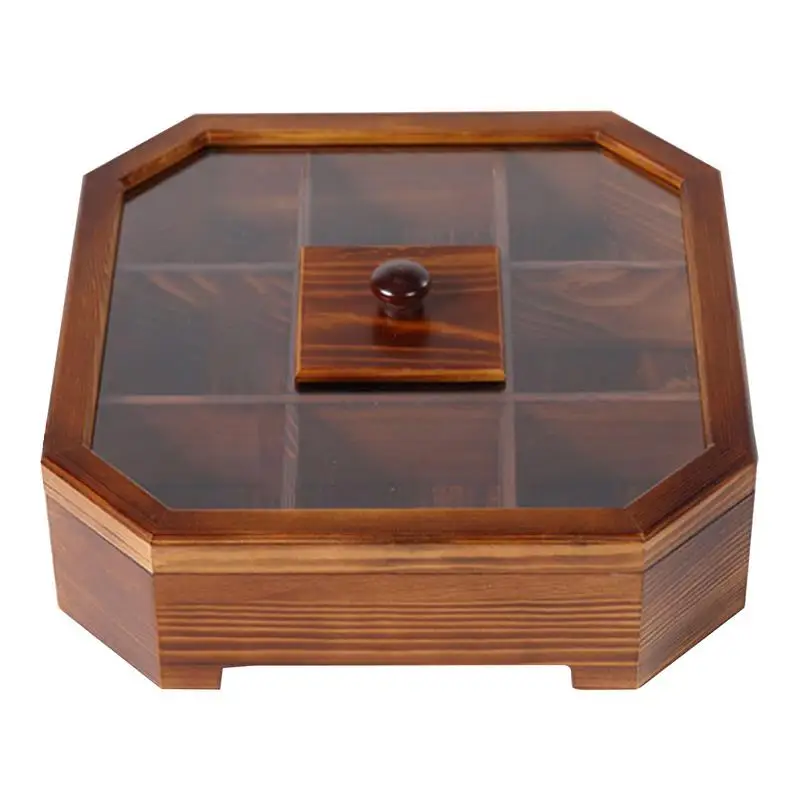 

Dried Fruit Container Wooden Dried Fruit Storage Box Multifunction Snack Storage Container Sectional Tray With Clear Window