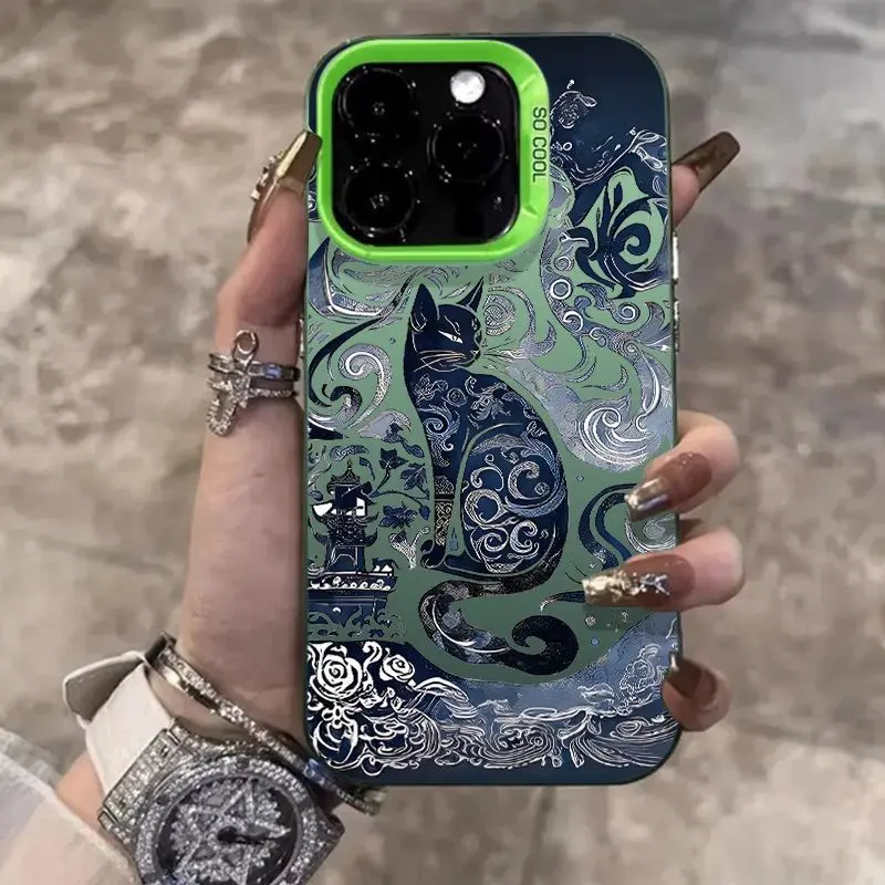 Y2K Cartoon Cute Black Cat Matte Phone Case