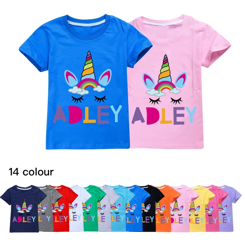 

Футболка A FOR ADLEY, Детские повседневные футболки для девочек, лето 2024, топы с коротким рукавом, одежда с мультяшным рисунком для мальчиков, детская модная одежда