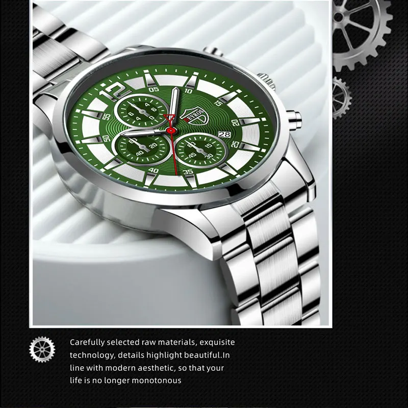

Watch Men 2023 DEYROS New Men Fashion Calendar Steel Belt Fake Three-eye Luminous Quartz Watch Cross-border Explosions