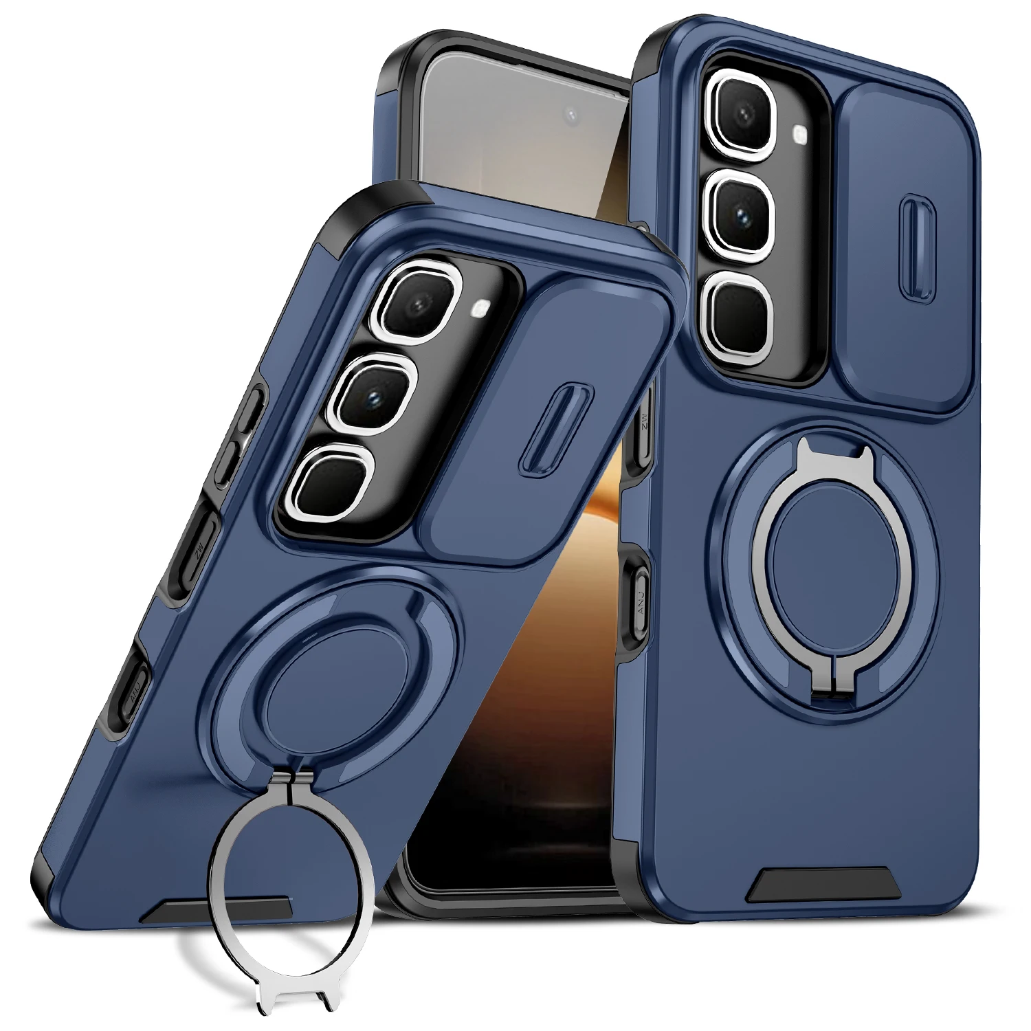 Armor  Magnetic Ring Bracket Case with Slide Lens Protection Cover