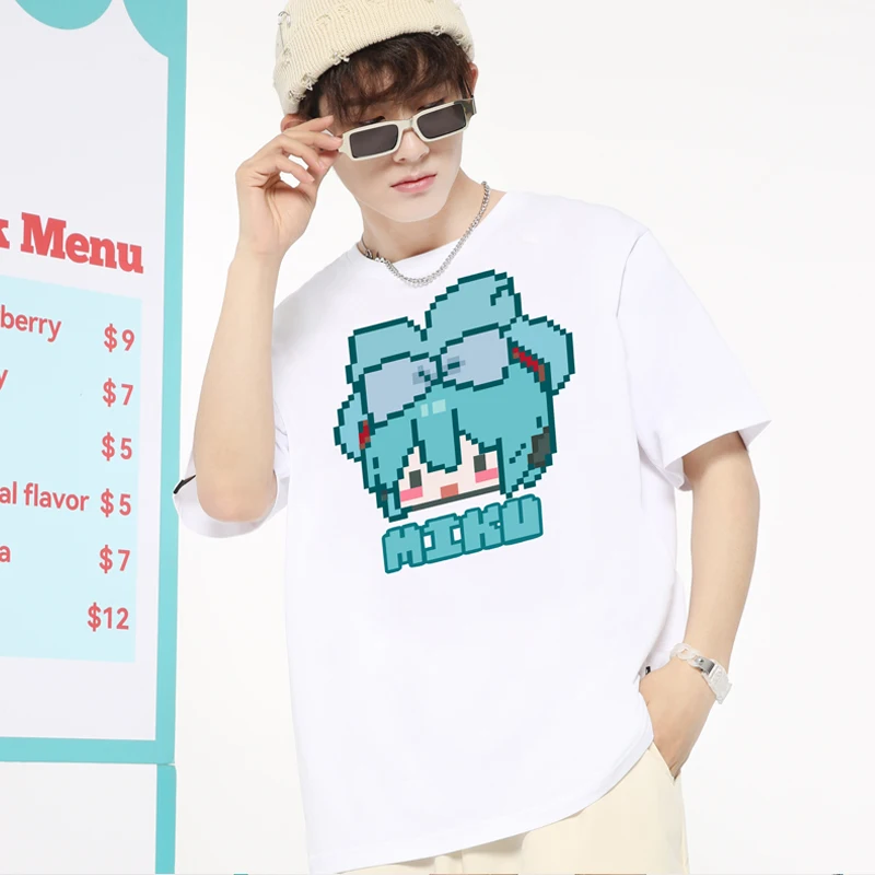 하츠네 미래 여성 반팔 티셔츠, 순면, 애니메이션 2 위안 티셔츠, 미쿠 양파 니앙 공동 명명 의류, 여름