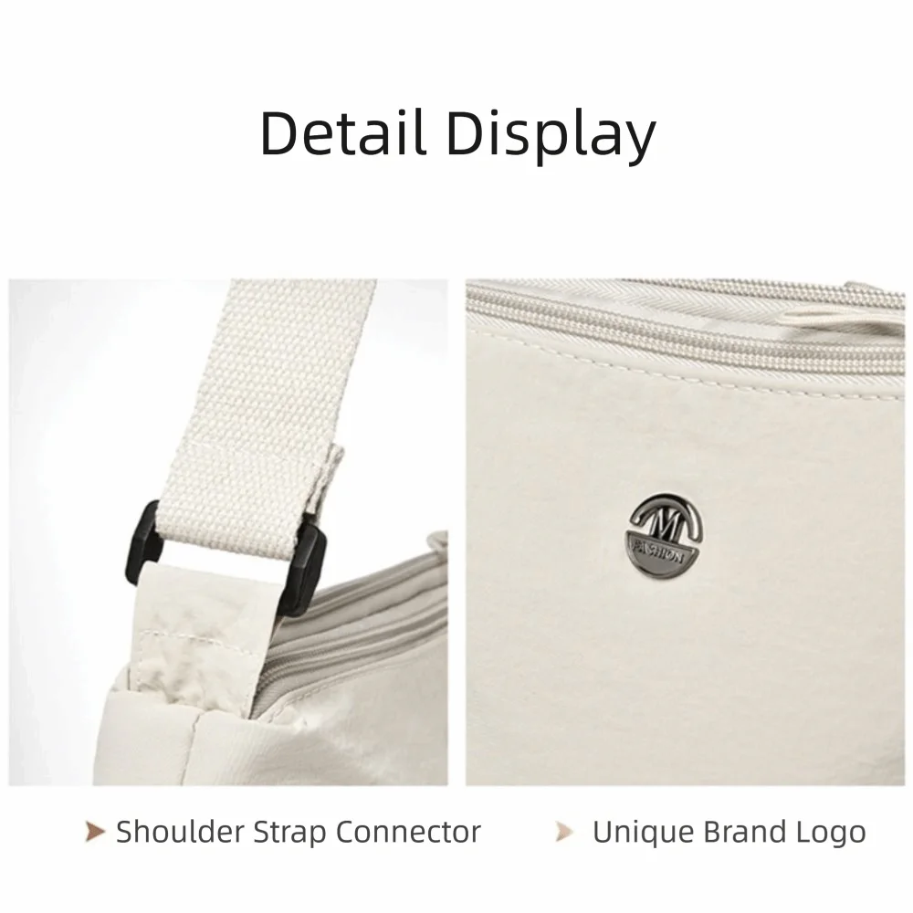 Trendy Soft Nylon Cloth Women Shoulder Bag Multiple Pockets Casual Style Messenger Bag Solid Color Crossbody Bags Party