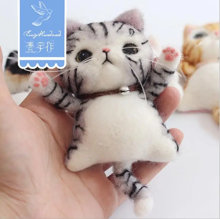 Animal cat brooch wool needlepoint kit wool felt needle felting keychain craft needlecraft DIY handmade