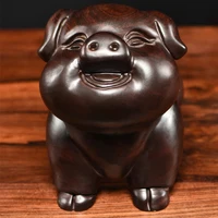 Solid Wood Pig Figurine Ornaments Hand Carving Home Decoration Wooden Pig Happy Feng Shui Office Decoration Gifts for Children 2