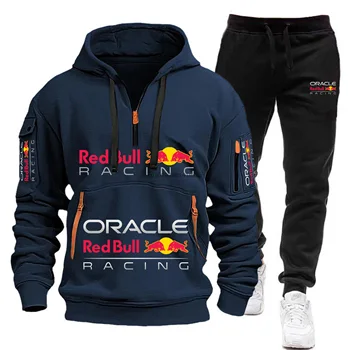 Red Bull Racing Sports Hoodie Set Men's Multi-Pocket Zipper Hoodie with Pants Two-Piece Set Fashion Hot Selling Red Bull Sports