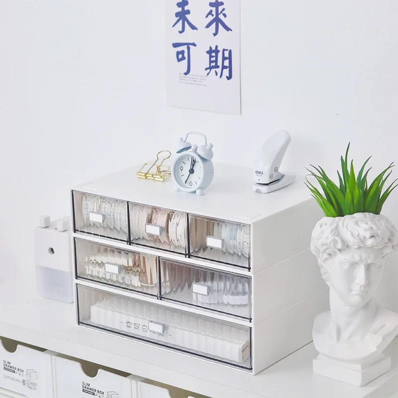 Striped Drawer Storage Box Desktop Cosmetic Organizer Box Free Combination Multiple Layers Stacked Jewelry