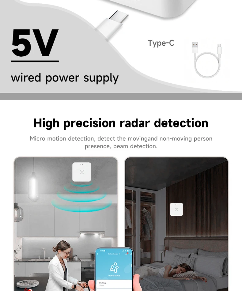 Zigbee WiFi Human Presence Sensor - Smart Home Radar Detector with APP Control