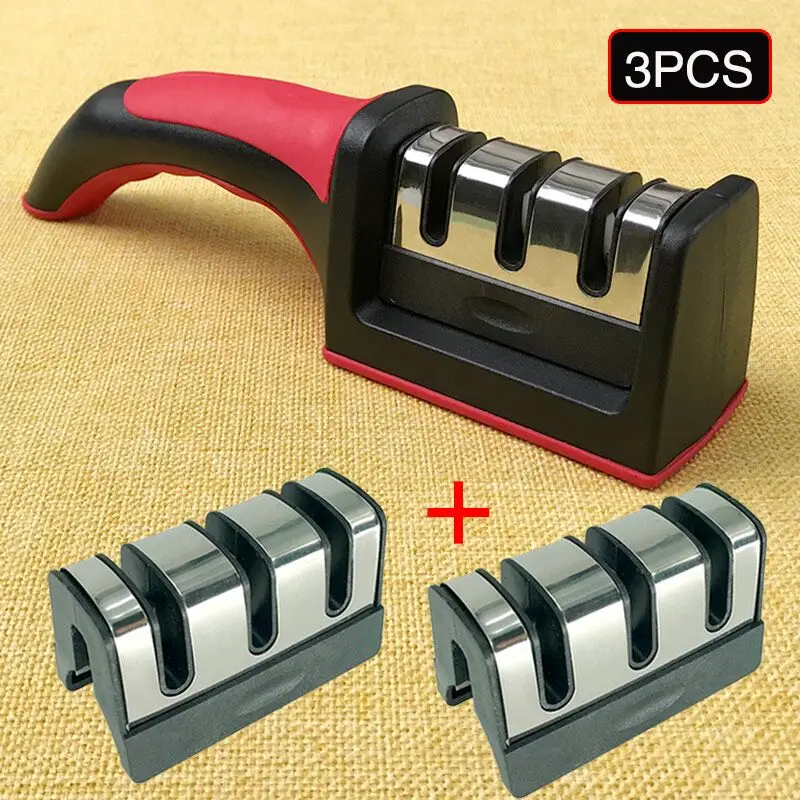 Kitchen Knife Sharpener 4 IN 1 Scissors Knife Sharpener 3 Paragraphs Replaceable Grinding Head Section Knives Accessories Kitchen Gadgets