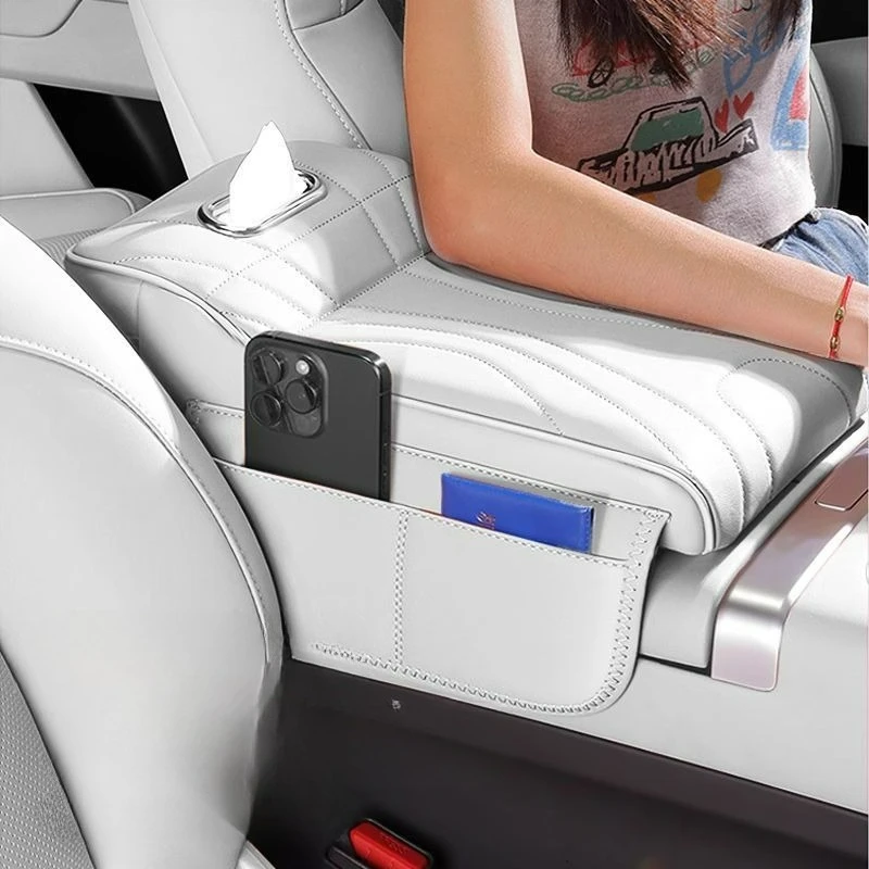 Decorazione Interna Auto, Protezione Bracciolo in Pelle, Porta Fazzoletti con Doppio Portabicchieri - Image 2