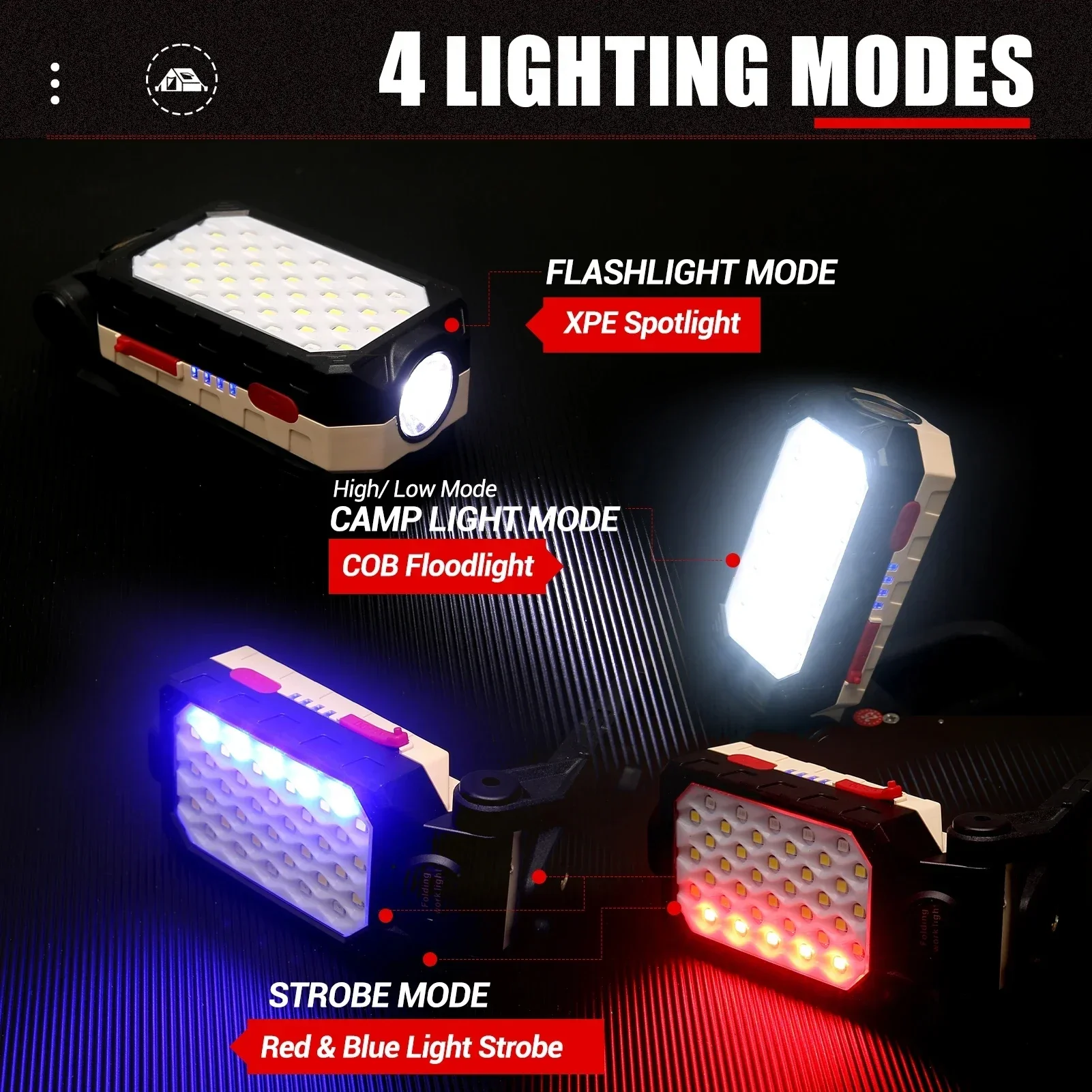 Portable COB Work Light Adjustable USB Rechargeable Outdoor Camping Lantern with Magnet Design and Power Display