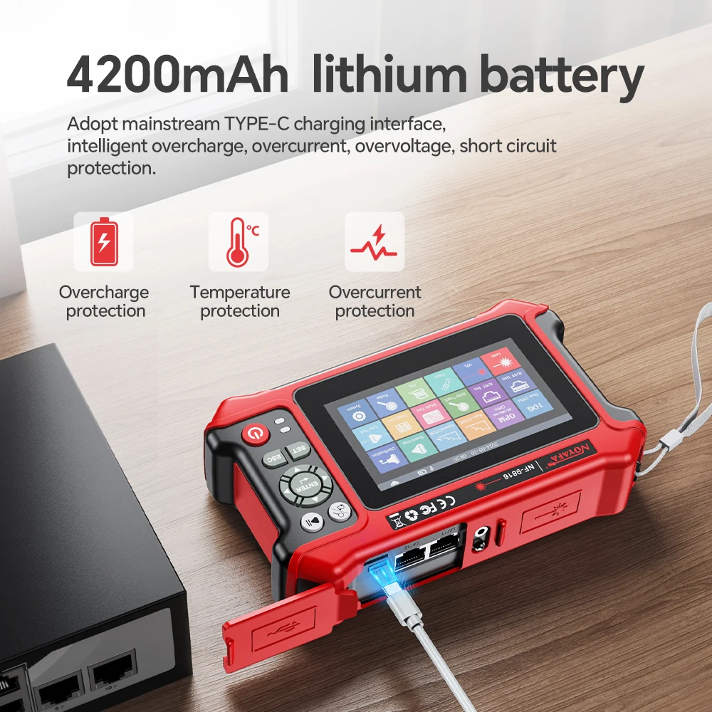 NOYAFA Mini OTDR Optic Reflectometer Active Fiber Live Tester 1310/1550nm 26dB VFL OLS OPM LED Event Map Ethernet Cable Tester