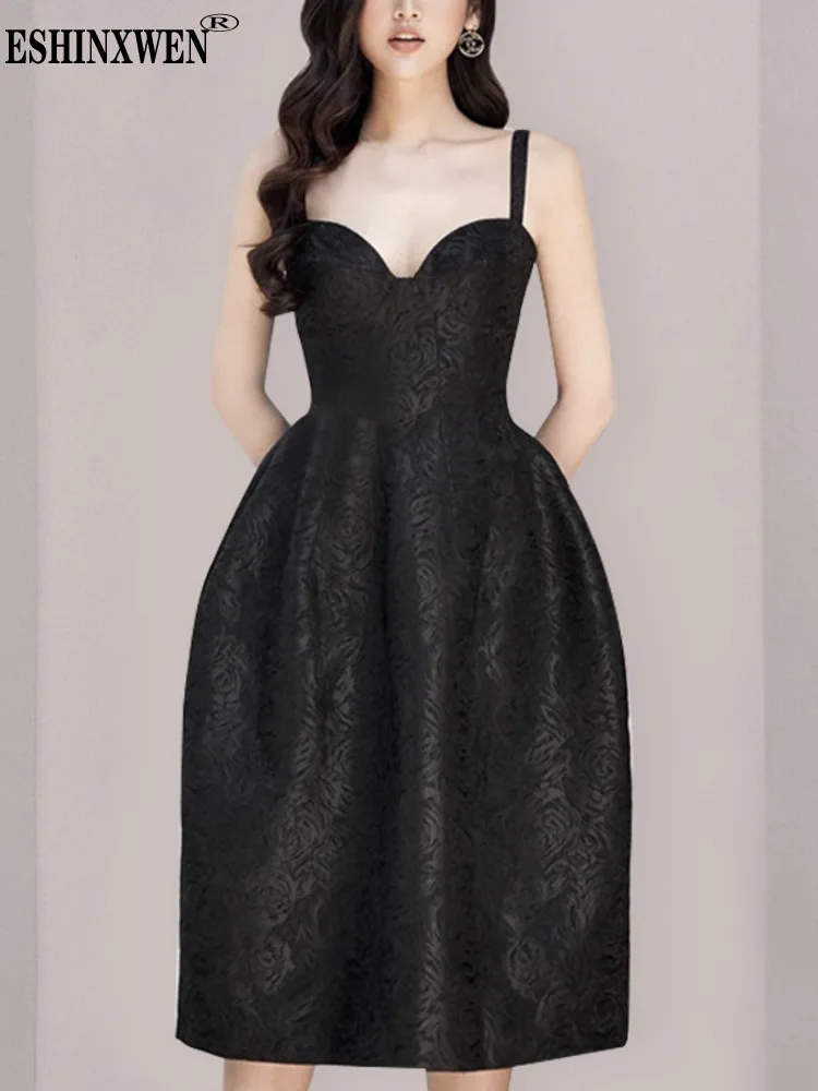 

Eshin V Neck Strapless Balck High Waist Luxury Party Dress For Women 2024 Spring Fashion Female New Eklegant Dresses TH6036