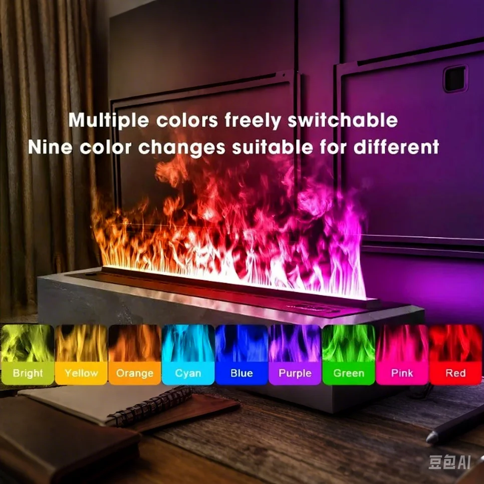 Multi Function Electric Mist Fireplace with Humidifier Aromatherapy Diffuser LED Flame Wall Mounted Home dector