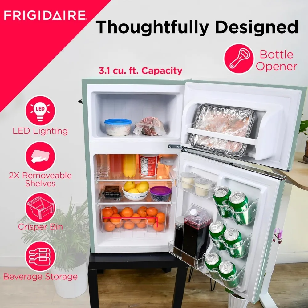 EFR840-MINT EFR840 Retro Mini Fridge with Freezer & Side Bottle Opener-Small 2 Door Refrigerator