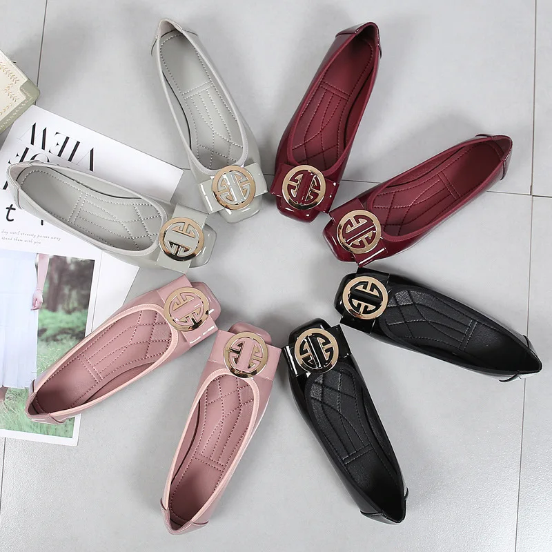 Women Fashion Casual Flats Single Shoes Square Toe PU Leather Loafers-women shoes,women flats,casual shoes