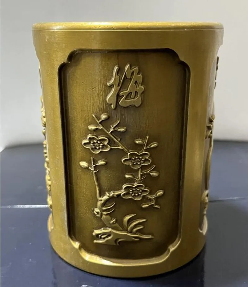 

Archaize brass plum orchid bamboo chrysanthemum Pen holder Study room desktop decoration crafts statue