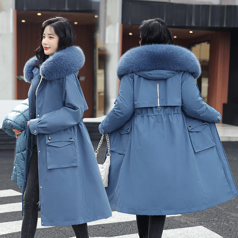 

2023 New Long Parkas Women Winter Jacket Thick Down Cotton Winter Coat Women Warm Outwear Hooded Detachable Inner Liner Parka