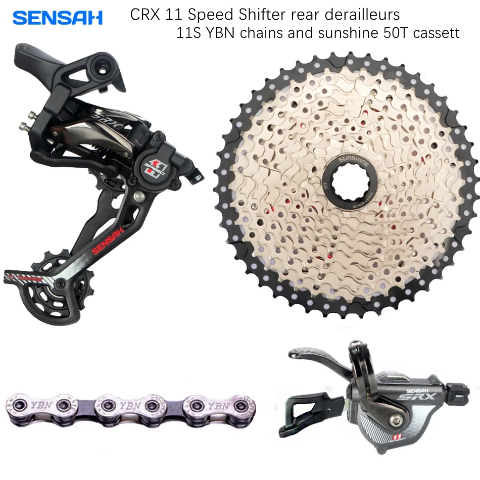 

11-скоростной групповой набор SENSAH CRX MTB 11 s рычаг переключения передач + задний переключатель передач 42/46/50T кассета YBN X11 цепь для горного велосипеда M8000