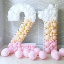 Marco de globos con número de 37cm, decoración de primer cumpleaños, caja de relleno de globos de mosaico artesanal, suministros para fiesta de aniversario y Baby Shower