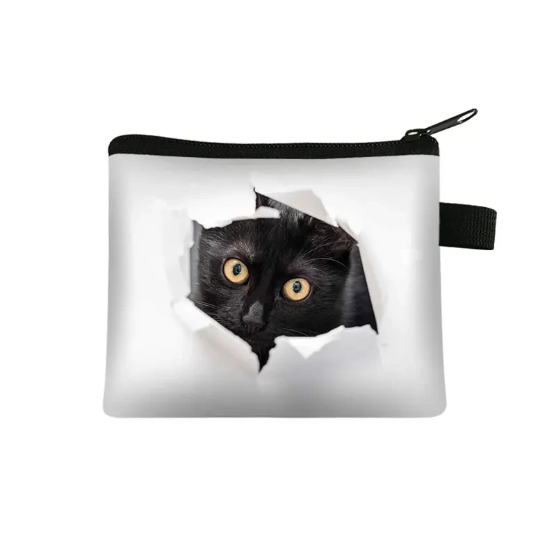 Designer Black Cat Print Mini Wallet - Cute Coin Purse & Portable ID Card Holder