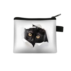 Designer Black Cat Print Mini Wallet - Cute Coin Purse & Portable ID Card Holder (09)