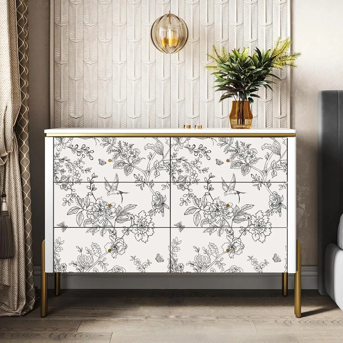 Grey Floral Birds Wallpaper Peel And Stick Leaves Contact Paper Removable Self Adhesive Wallpaper For Cabinets Walls Decorative 5