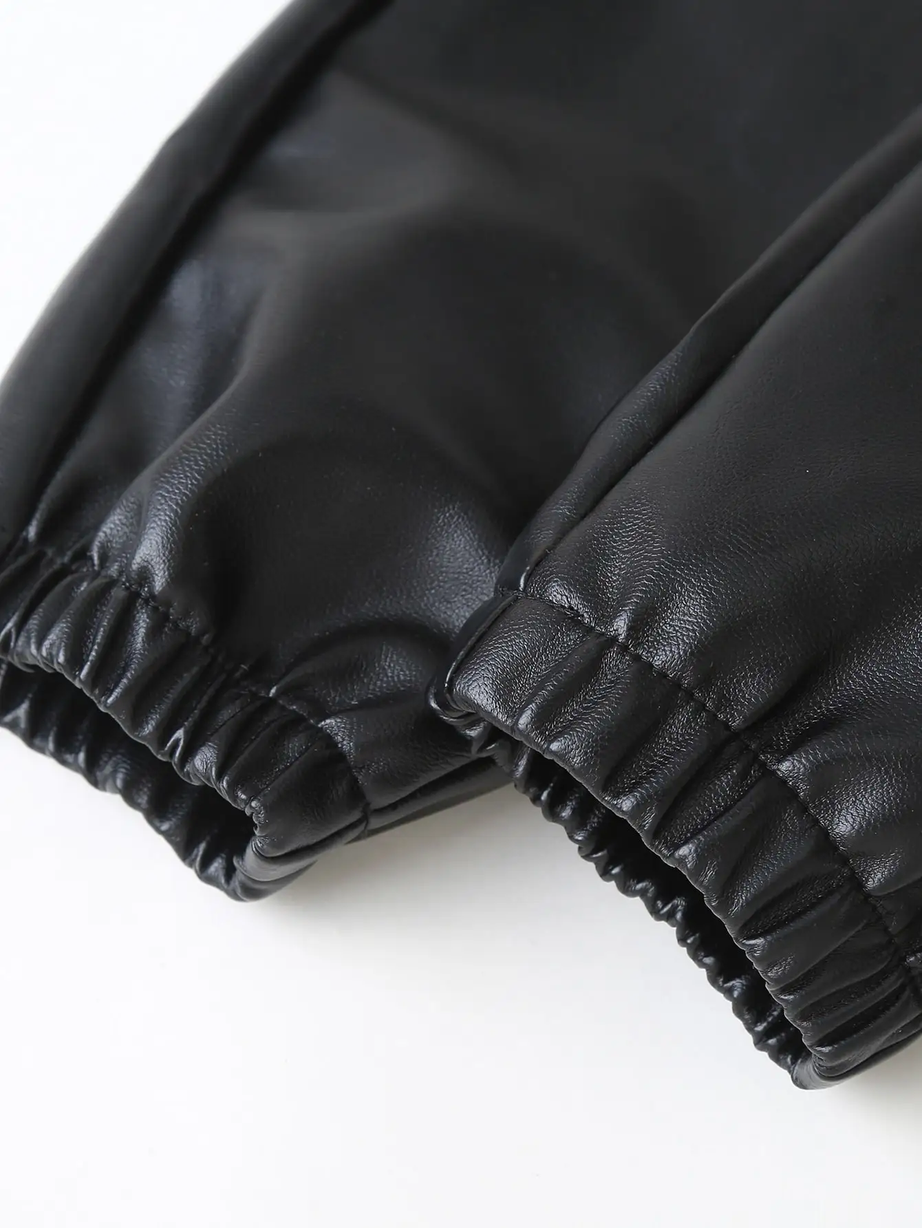PU Leather Pants Clothing Elastic Waistband Solid Color Big Pockets For Children