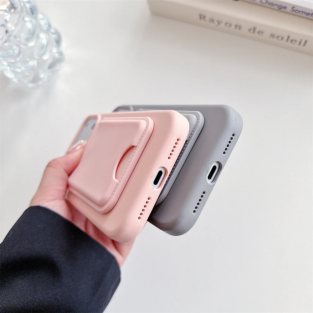 Premium Magnetic Liquid Silicone Phone Case with Card Holder - Candy Color Shockproof Cover