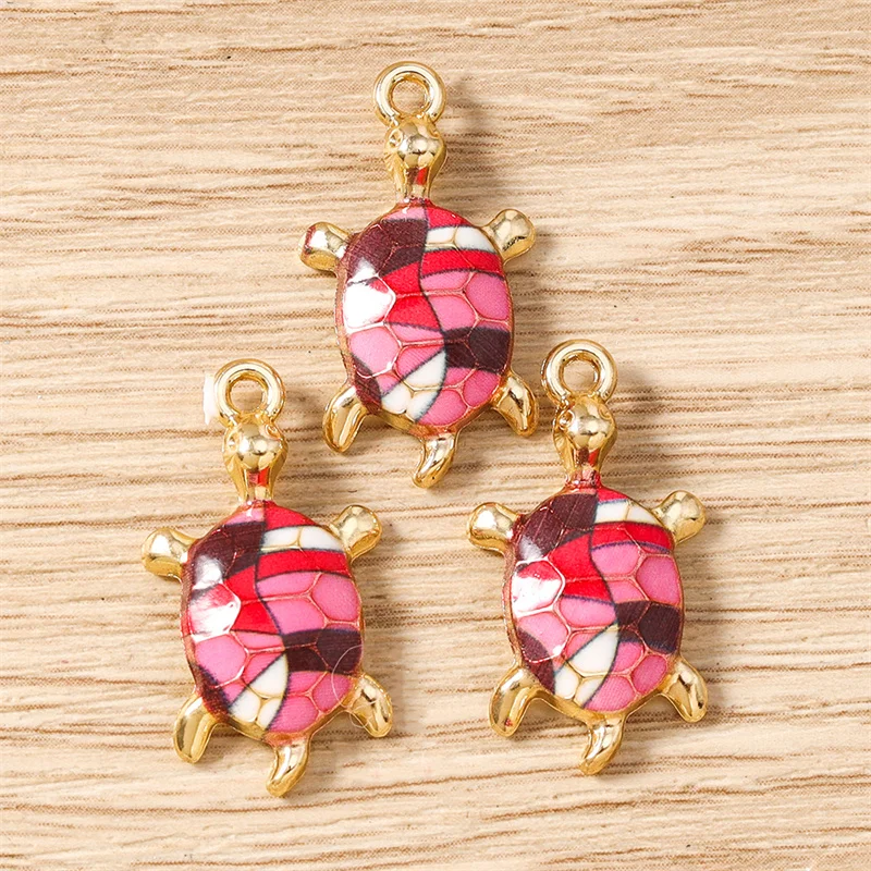 Tusember 10 Stück 13 x 24 mm bunte bemalte Schildkröten-Anhänger zum Basteln von niedlichen Meerestier-Anhängern, Halsketten, Schmuckzubehör – Detail 10