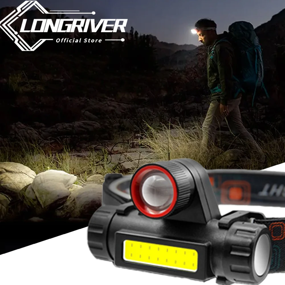  Portable Mini COB Led Headlight 18650 Built-in Lithium Battery Usb Rechargeable for Outdoor Waterproof Fishing Camping Lighting 